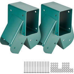 Pair of green heavy-duty carbon steel A-frame swing set brackets with bolts.