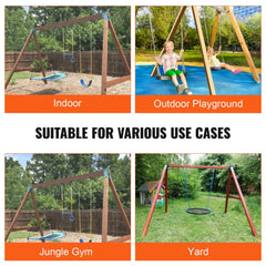 Two green heavy-duty carbon steel A-frame swing set brackets for stable outdoor play structures.