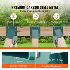 Heavy duty carbon steel A-frame swing set brackets for 4x4 and 4x6 lumber.