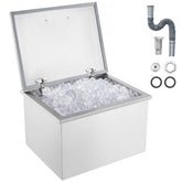 Stainless steel Bostome 40QT drop-in ice chest with integrated drain and large capacity.