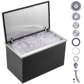 Stainless steel 83QT drop-in ice chest with a rust-resistant design and integrated drain pipe.