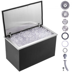 Stainless steel 83QT drop-in ice chest with a rust-resistant design and integrated drain pipe.