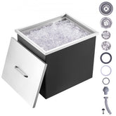 82QT stainless steel drop-in ice chest with open lid, filled with ice, and drain components.