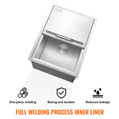 Stainless steel drop-in ice chest with sliding cover, 58.5QT capacity.