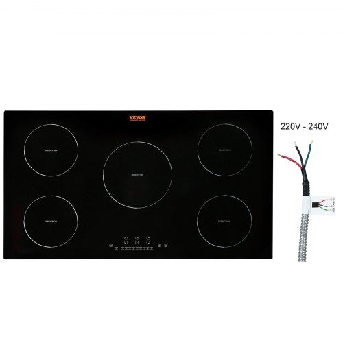 Bostome 36" induction cooktop with five burners and a vitroceramic glass surface.