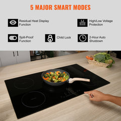 Bostome 36" induction cooktop with five burners and a vitroceramic glass surface.