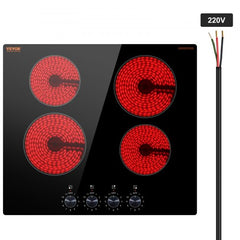 24-inch built-in electric ceramic cooktop with four burners and knob-controlled interface.