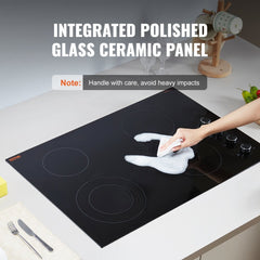 Bostome 30 inch electric ceramic cooktop with four burners and knob controls in black finish