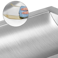 Brushed stainless steel drop-in deal tray with hand cleaning surface.