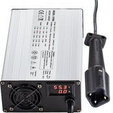 Bostome 48V 15A golf cart battery charger with aluminum shell and LED indicators.