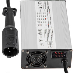 Bostome 48V 15A golf cart battery charger with a 3-pin round plug and aluminum housing.