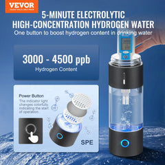 Portable 230ml hydrogen water bottle generator with SPE tech and digital display.