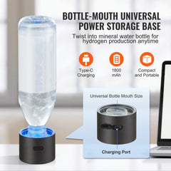 Portable 230ml Bostome hydrogen water bottle generator with detachable universal base, Type-C charging, and 1800mAh battery.