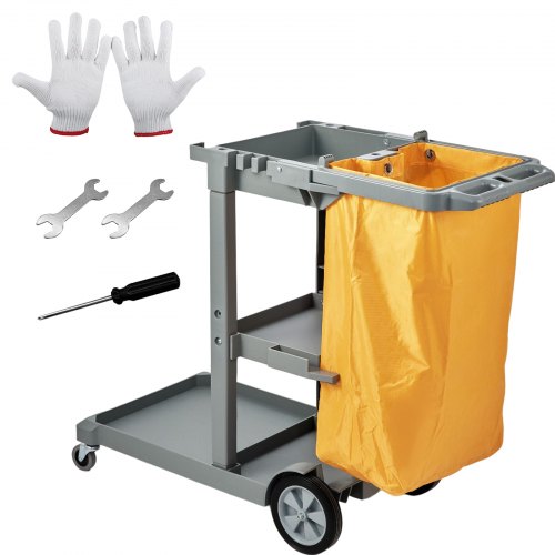 Bostome 3-shelf janitorial cleaning cart with PVC bag and 200 lbs capacity for efficient organization.