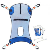 Bostome Full Body Patient Lift Sling with a commode opening and reinforced polyester construction.
