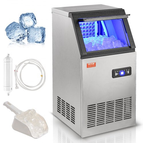 Freestanding Bostome Commercial Ice Maker with LED display, producing 80 lbs of ice daily.