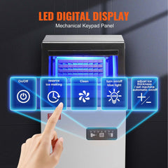 Freestanding Bostome Commercial Ice Maker with LED display, producing 80 lbs of ice daily.