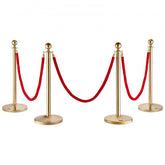 Bostome 4-pack crowd control stanchions with red velvet ropes and fillable bases for stability.