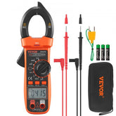 Bostome EM4370 digital clamp meter multimeter with True RMS, AC/DC, NCV, probes, and case.