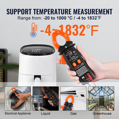 Bostome Digital Clamp Meter with T-RMS, 600A capacity and bright LCD for precise readings.