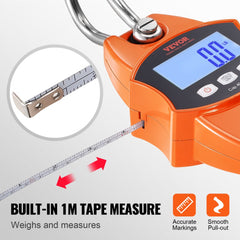 Orange Bostome digital crane scale with 880 lbs/400 kg capacity, LCD display, and built-in 1m tape measure.