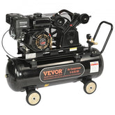 Bostome 7HP gas powered air compressor with 21-gallon tank and four wheels for easy transport.