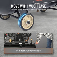 Bostome 15HP gas powered air compressor with a 30-gallon tank and dual outlets for tools.