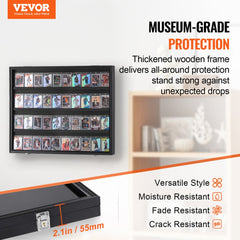 Black wooden display case for 36 graded sports cards with UV protection and lockable features.