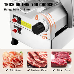 Bostome 540W Automatic Meat Slicer with 10-inch blade and adjustable thickness from 0-15mm.