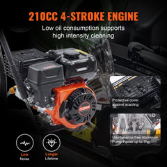 Bostome gas pressure washer with aluminum pump, 3400 PSI, and 5 quick-connect nozzles.