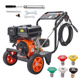 Bostome 4400 PSI gas pressure washer with copper pump and five quick-connect nozzles.