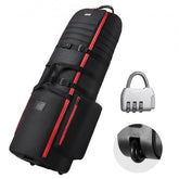 Black Bostome golf club travel bag with wheels, made of durable 1800D Oxford fabric.