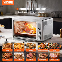 Bostome 28L convection oven with LCD touchscreen and multiple cooking functions.