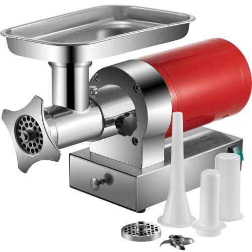 Stainless steel Bostome Electric Meat Grinder with detachable parts and accessory kit.
