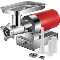 Stainless steel Bostome Electric Meat Grinder with detachable parts and accessory kit.