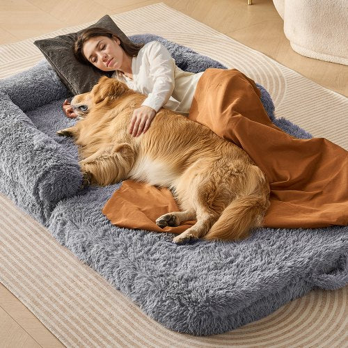 Large washable dog bed in soft PV velvet, measuring 72x48x10 inches for comfort and support.