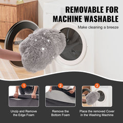 Large gray PV velvet dog bed with removable, machine-washable cover and edge foam.