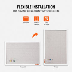 White linen surface wall-mounted cork bulletin board with a smooth MDF frame.