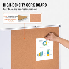 Whiteboard and cork board combo with an aluminum frame, featuring a magnetic surface and cork section.