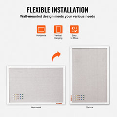 Two white linen bulletin boards shown mounted horizontally and vertically with colored pins.