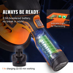 Bostome cordless dual action car polisher with 6-inch pad and included battery and charger.