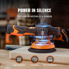 Bostome cordless dual action car polisher with 6-inch pad, battery, and accessories included.