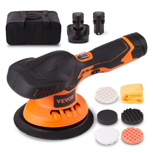 Bostome cordless dual action car polisher with 6-inch disc and two batteries included.