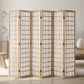Bostome 6 panel folding room divider made of wood with breathable fabric panels for privacy.