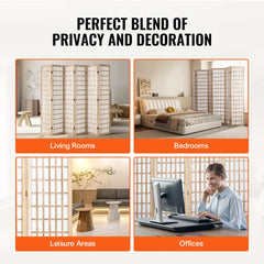 Bostome 6 panel folding privacy screen made of wood with breathable fabric panels.