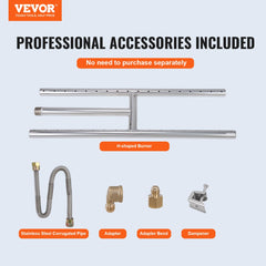 Rectangular stainless steel fire pit pan with 90,000 BTU output and 18-inch built-in design.