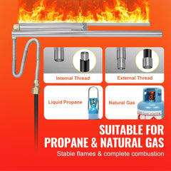 Rectangular stainless steel fire pit pan, 6x18 inches, designed for propane or natural gas use.