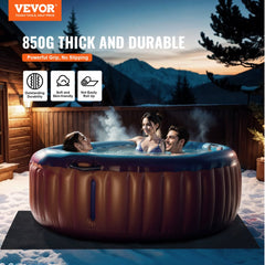 Bostome 74x72 inch hot tub mat in gray-black, waterproof with slip-proof backing for floor protection.