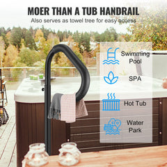 Bostome hot tub handrail with adjustable height and 360° rotatable design in matte black aluminum.