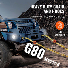 Bostome G80 tow chain V-bridle with J-hook and grab hook, 5/16" x 2' in galvanized steel.